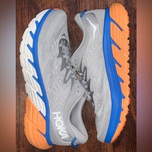 Hoka Gray Sneakers with Orange and Blue Accents